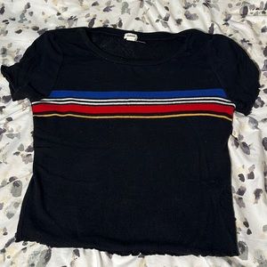 garage black shirt sleeve stripped top